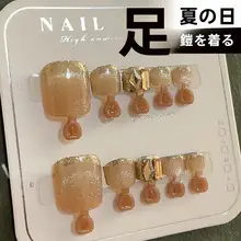 香槟色の月牙模様！手作りの猫デザインフットネイル【美しい仕上がり・自爪用】