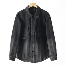 デザイナー風 レトロな酵洗いグラデーション 軽量シルエット メンズ 秋用ファッションデニムジャケット