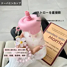 デザイン性の高いガラス製水筒【茶こし付き・ストロータイプ・学生向け・耐熱・持ち運び便利・ストラップ付き】