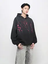 パーカー メンズ 厚手 ウォッシュ加工 ダメージ加工 グラデーション カラーブロック アメリカン風 ストリート デザイン性 「Mz」