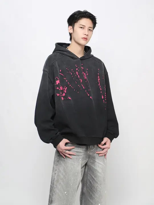 パーカー メンズ 厚手 ウォッシュ加工 ダメージ加工 グラデーション カラーブロック アメリカン風 ストリート デザイン性 「Mz」