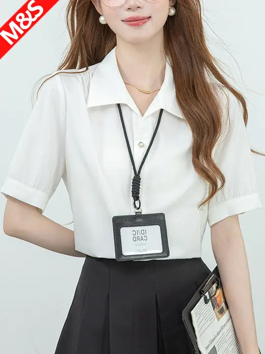 Vネック 白色短袖シャツ【夏用・ビジネス対応・女性用】