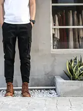 TickTock メンズ ストレッチ工装パンツ【スリムフィット・ウォッシュ加工・多ポケット・厚手・束脚デザイン】