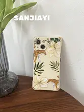 レトロフラワーヒョウiPhone用保護ケース【ストラップ付き・衝撃吸収・14Plus・12Pro Max・11対応】