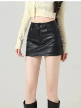 レトロな黒のPUレザータイトスカート【高腰・シンプルデザイン・女性用】
