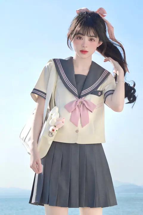 夏用短袖JK制服【グレー・ピンク・セーラー風】