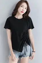 デザイン感のある不規則抽紐トップス【夏用・大きいサイズ・ゆったり・半袖】