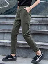 カーキ レディース 秋春用 ワークパンツ【カジュアル・束脚・大きいサイズ・九分丈】