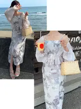 淡い花柄の二部式和服ドレス【伝統的デザイン・花火大会向け】（セットアップ対応）