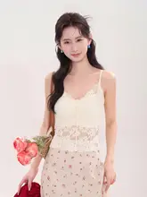 レースデザインの美背キャミソール【胸パッド付き・夏用】