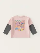 春向けカジュアルな子供用Tシャツ【キャラクター柄・コットン・カラーコンビネーション・長袖】（セットアップ対応）