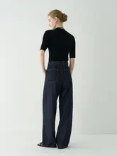レトロなツイストデザイン ハイウエストバナナデニムパンツ【ゆったりシルエット・スリム効果】
