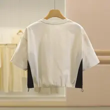 コットン100% シンプルなバイカラー デザイン感のあるタック入りTシャツ【レディース・短袖】
