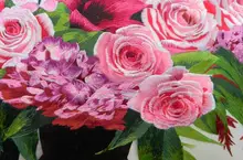 刺繍入りピンク牡丹の装飾画【リビング・書斎・廊下用】