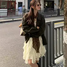 非対称デザインのレースフリル付きチュールスカート【レディース・秋季・Aライン・カジュアル】
