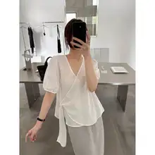 泡パフスリーブVネックラップトップ【シルエットを美しく見せる・夏用】（セットアップ対応）