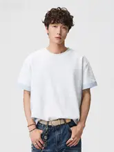 半袖Tシャツ ユニセックス ストライプ パッチワーク バイカラー クルーネック ルーズ アメリカン風 秋 「RHRB」