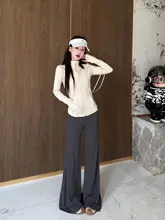 夏用のフィットフレアパンツ【軽やかな生地・サマーデザイン・ロングレングス】（セットアップ対応）