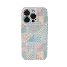 清新でシンプルなチェック柄の淡紫色フィルム二合一スマホケース【iPhone・Android対応】