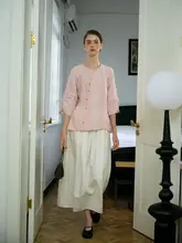 白色花苞スカート【ロング・リネンコットン・北欧風・ドレープ感】