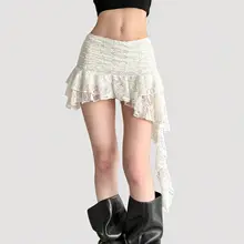 ヴィンテージ風 ホワイトレース不規則ヘムスカート【セクシーなフローレース・夏用】