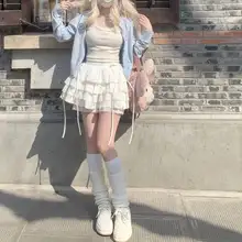 ミニスカート レディース ホワイト レース 蝶結び リボンタイ ハイウエスト ティアード ふんわり 夏 バレエ風