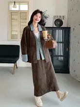 デニムパッチワーク風ジャケットとスカート【春季・女性用・韓国スタイル】（セットアップ対応）