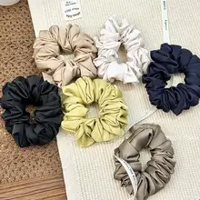 光沢感のあるサテン製ヘアゴム【シンプル無地・高弾力・フリルデザイン】（セットアップ対応）