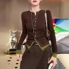 独特なデザインの長袖ニットトップス【大きいサイズ・体型カバー・春用】（セットアップ対応）