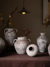 レトロテラコッタ製花瓶【陶器・アートデザイン・ドライフラワー用】