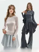 春秋用 アメリカンヴィンテージデザイン うさぎプリント長袖Tシャツ【タイトフィット・ニット素材】