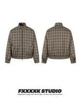 ジャケット チェック柄 スタンドカラー ダブルファスナー ルーズ カジュアル アメカジ ヴィンテージ 「FXK」