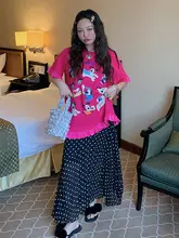 大きいサイズのドット柄スリット入りスカート【夏用・体型カバー・ロング丈】（セットアップ対応）