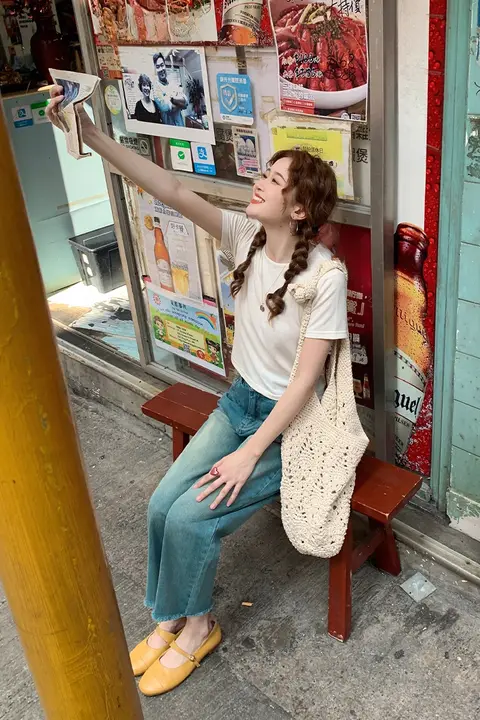 花吉 K322 トルコブルー 高腰フリンジ ダメージデニムパンツ【レディース・9分丈・ストレート】