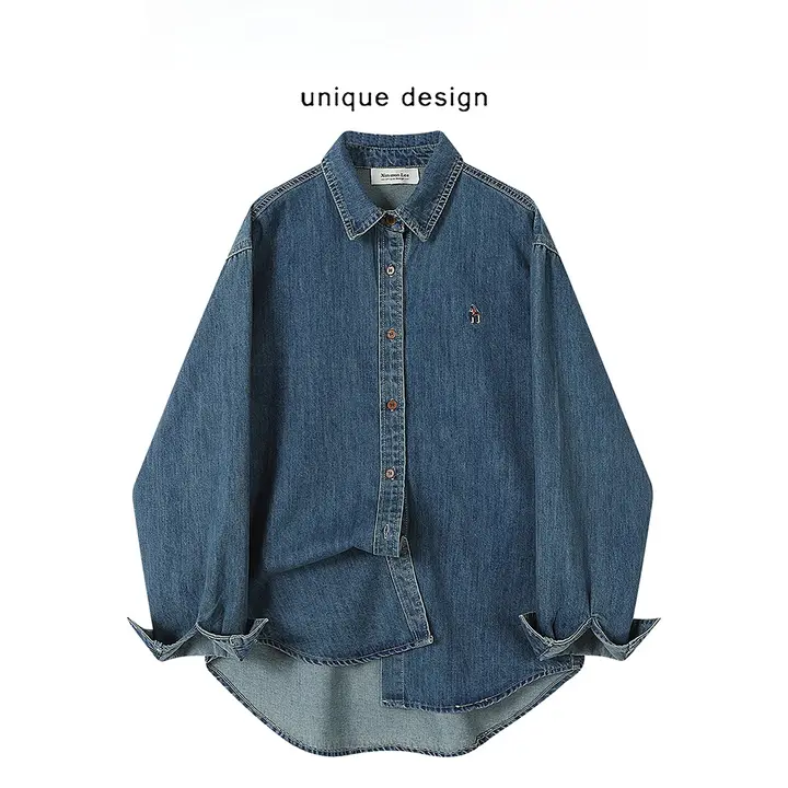 春夏用ヴィンテージ風デニムシャツジャケット【刺繍デザイン・フィット】