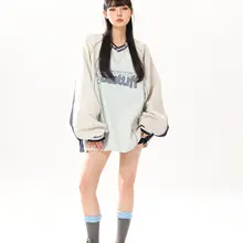 アメリカンビンテージ風 レター刺繍入りボンバージャケット【秋用・ルーズフィット】