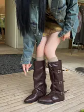 トレンド感溢れる尖ったブーツ【高筒・ライディングスタイル・秋用・しわ加工】（セットアップ対応）