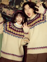 ALOHA ヴィンテージ風 フェアアイルニットセーター【粗い編み地・港風デザイン】