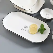 可愛い猫デザインの陶器製食器セット【飯碗・スープ碗・プレート・北欧スタイル】