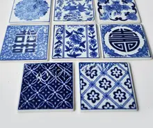 景徳鎮青花磁器製 コースター【高温手描き・地中海風・タイル装飾用】