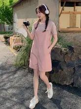 夏用ピンクサロペットパンツ【フィット・ハイウエスト・ストレートシルエット・カジュアル】（セットアップ対応）