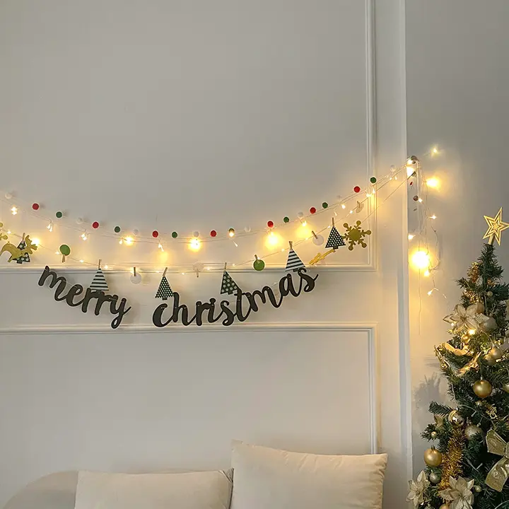 クリスマスガーランド フェルト クリップ付き フォトウォール パーティー飾り付け ツリー飾り