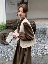 おしゃれなリボン付きマキシドレス【秋らしいデザイン・アウター付き】（セットアップ対応）