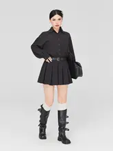 大きいサイズ チェック柄 ロングスリーブ ポロ襟 ウエストを絞ったAラインワンピース【春用・高級感あり】