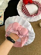 赤いギンガムチェックのシェフ帽子【可愛いリボン付き・コスプレ・料理用】