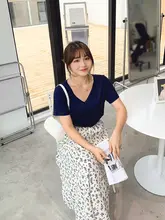 春夏用 大きいサイズ レディースVネック短袖Tシャツ【カジュアル・らくらくシルエット・シンプルデザイン】