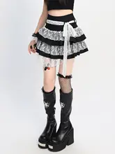 Y2Kパンクスタイルのレースパッチワークケーキスカート【バレリーナデザイン・ミニ丈】