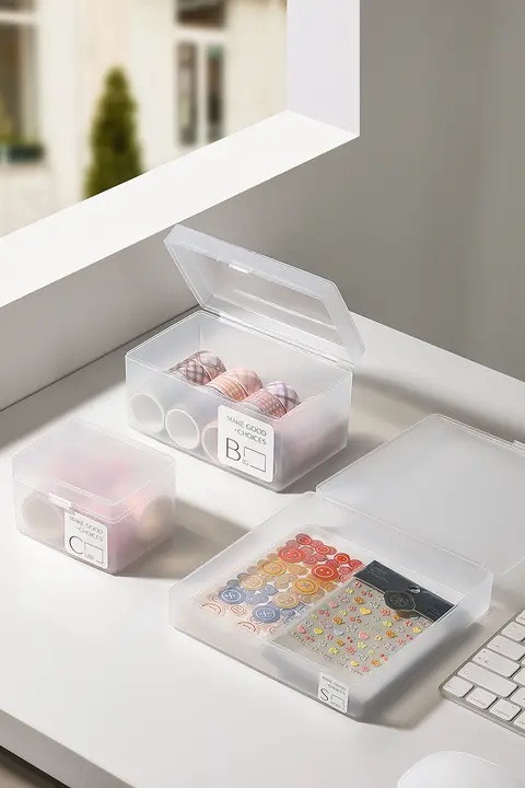 透明カバー付きデスク収納ボックス【カードや小物の整理に最適・プラスチック製】