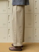カーキ色の工装カジュアルパンツ【女性用・ワイドレッグ・春向け】