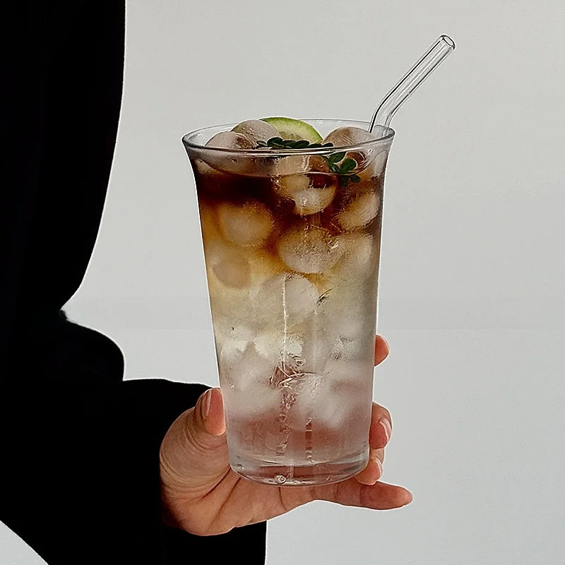 夏用シンプルデザインのガラスカップ【大容量・冷たい飲み物用・アイスコーヒー・フルーツティー】